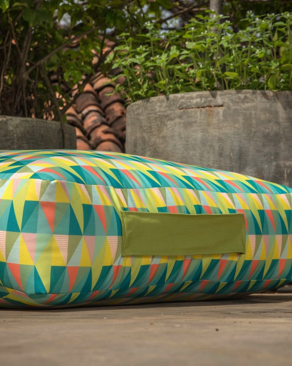 Carnival print geometric floor seater bolster