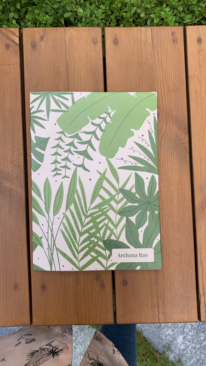 A personalised notebook from a birthday basket