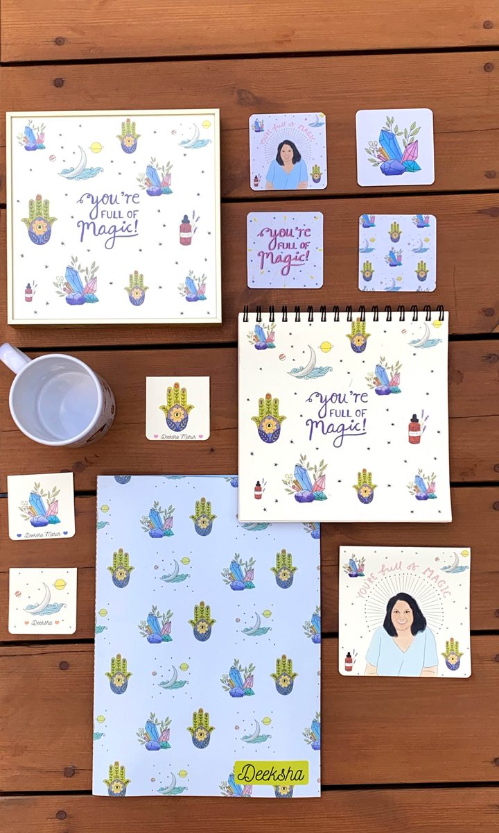 Coasters, magnets and a personalised notebook