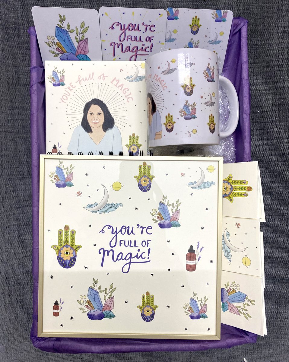A smaller collection: mug, notebook and cards